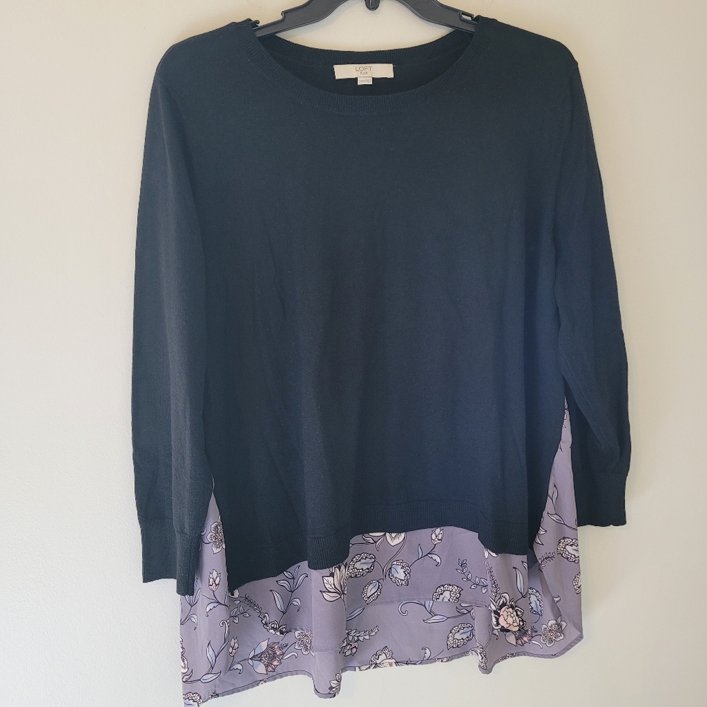LOFT Plus Black Mixed Media Floral Print Sweater